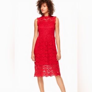 Kate Spade | Chic Red Lace Midi Dress, Size 00